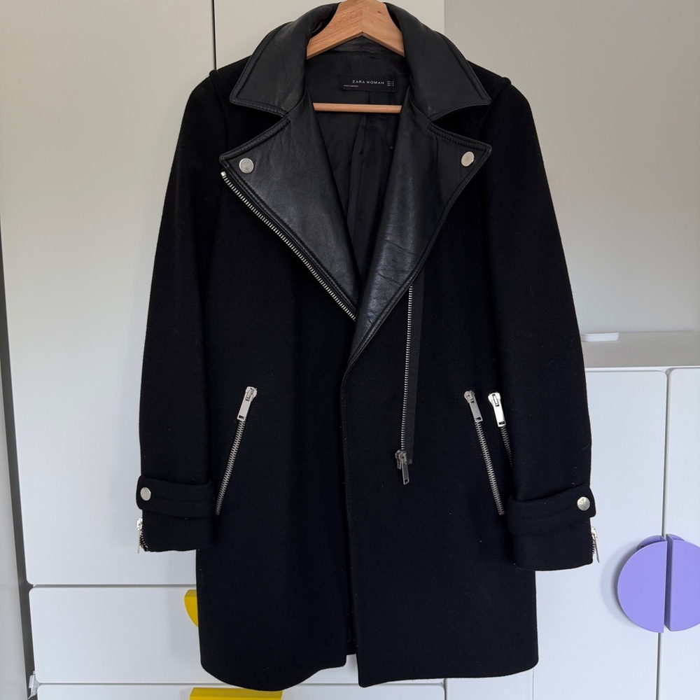 Zara real leather and wool coat